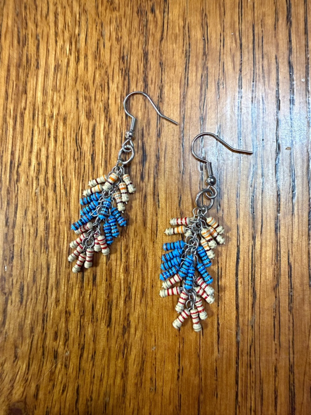 Handcrafted Blue & Cream Bead Fringe Dangle Earrings